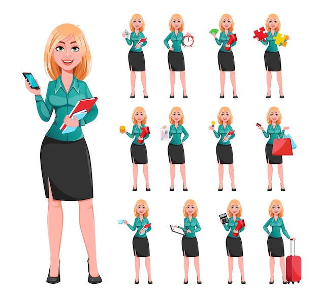 Personaje de dibujos animados hermosa empresaria rubia
