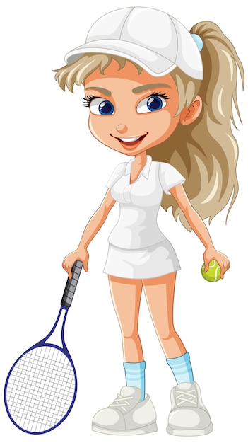 Vector personaje de dibujos animados hermoso jugador de tenis femenino