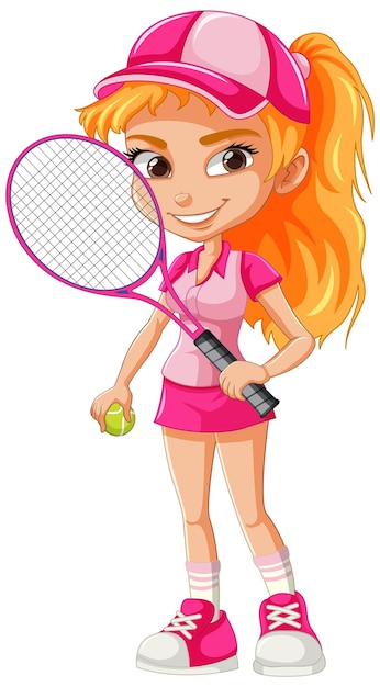 Vector personaje de dibujos animados hermoso jugador de tenis femenino