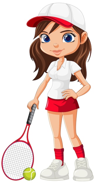 Vector personaje de dibujos animados hermoso jugador de tenis femenino