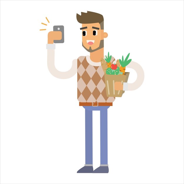 personaje de dibujos animados hombre de compras