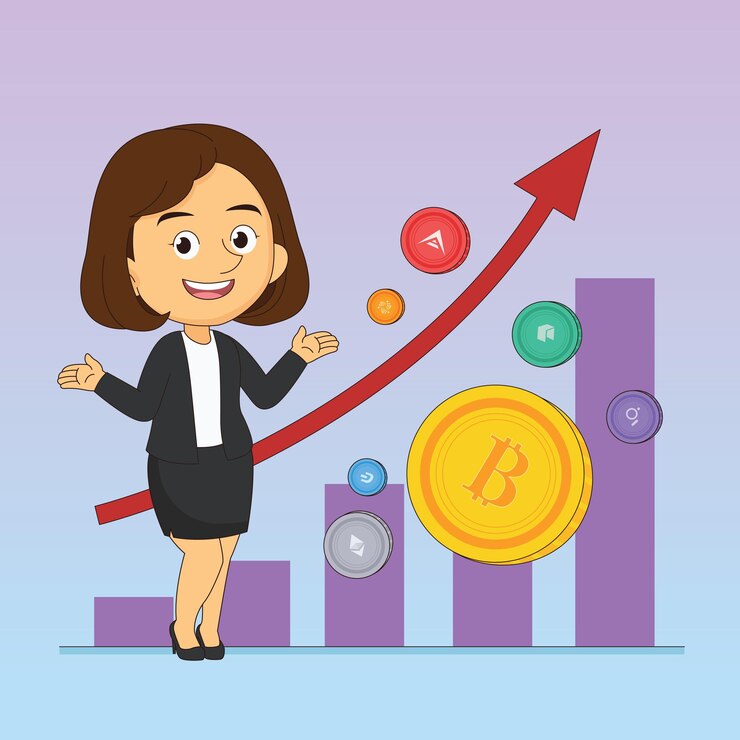 Vector personaje de dibujos animados de hombre de negocios con bitcoin