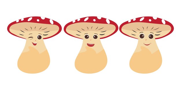 Personaje de dibujos animados de hongos en varios gestos Ilustración de la mascota de hongos
