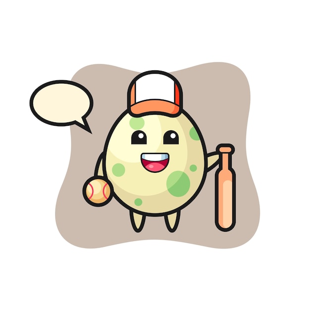 Personaje de dibujos animados de huevo manchado como jugador de béisbol, diseño de estilo lindo para camiseta, pegatina, elemento de logotipo