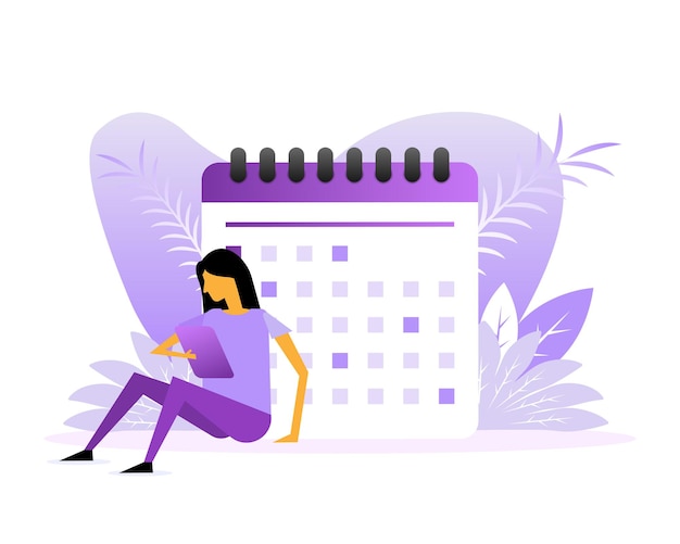 Vector personaje de dibujos animados ilustración de mujer de negocios horario de plan de negocios