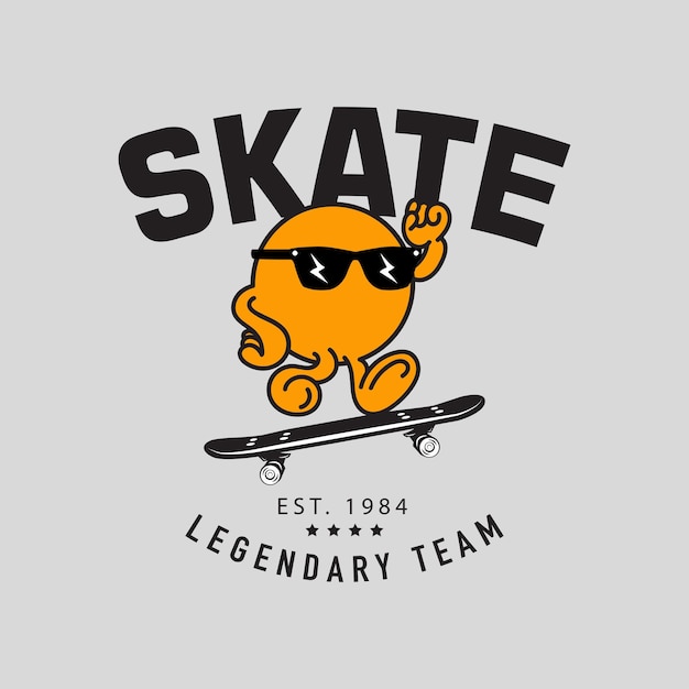 Personaje de dibujos animados de ilustración vectorial skateboarding. Diseño de vectores para estampados de ropa, carteles.