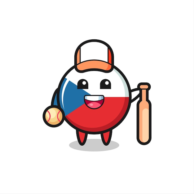 Personaje de dibujos animados de la insignia de la bandera checa como jugador de béisbol, diseño de estilo lindo para camiseta, pegatina, elemento de logotipo