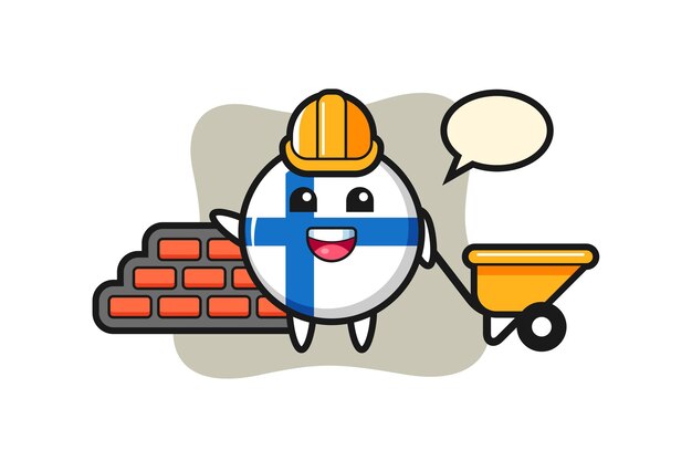 Personaje de dibujos animados de la insignia de la bandera de finlandia como constructor