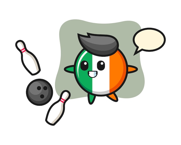 Personaje de dibujos animados de la insignia de la bandera de irlanda está jugando a los bolos