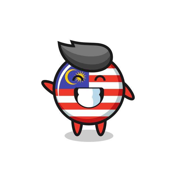 Personaje de dibujos animados de la insignia de la bandera de malasia haciendo gesto con la mano de la onda, diseño de estilo lindo para camiseta, pegatina, elemento de logotipo