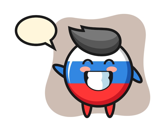 Vector personaje de dibujos animados de insignia de bandera de rusia haciendo gesto de mano de onda, diseño de estilo lindo