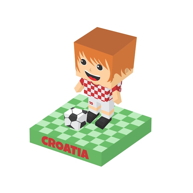 personaje de dibujos animados isométrico de bloque de fútbol
