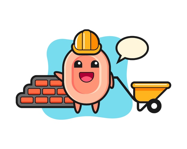 Vector personaje de dibujos animados de jabón como constructor, estilo lindo para camiseta, pegatina, elemento de logotipo