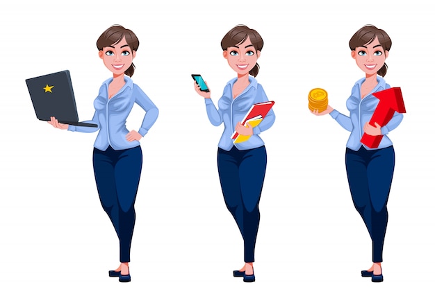 Vector personaje de dibujos animados joven hermosa mujer de negocios