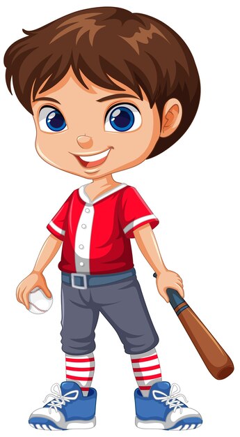 Vector personaje de dibujos animados de jugador de béisbol chico