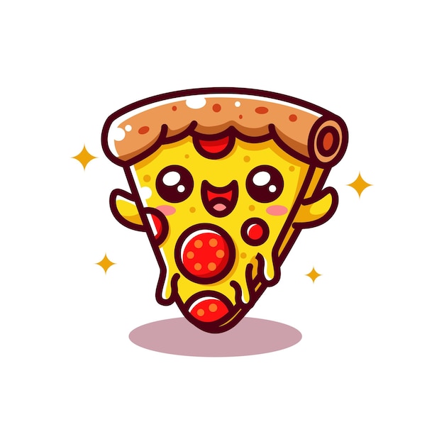 El personaje de dibujos animados de Kawaii de la ilustración vectorial de la pizza en rodajas