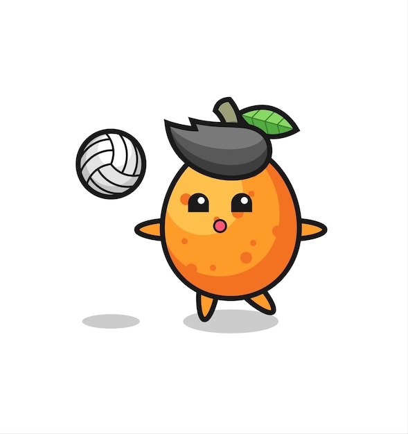 Personaje de dibujos animados de kumquat está jugando voleibol