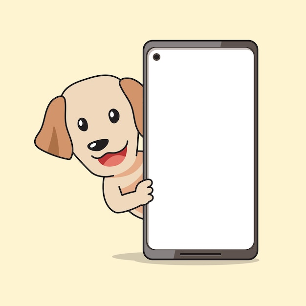 Personaje de dibujos animados labrador retriever perro y smartphone