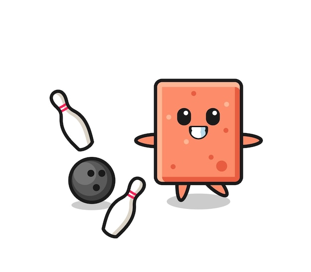 Personaje de dibujos animados de ladrillo está jugando bolos