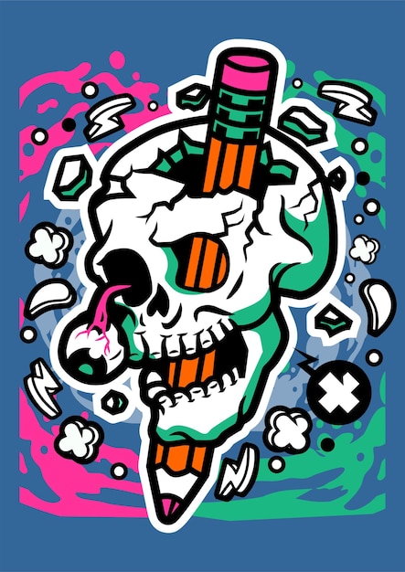 Personaje de dibujos animados de lápiz de calavera | Vector Premium