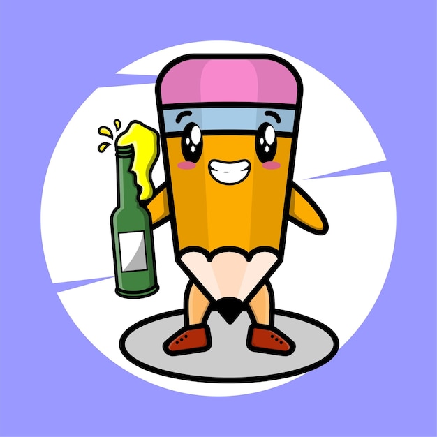 Vector personaje de dibujos animados a lápiz con diseño de estilo lindo de botella de refresco para elemento de logotipo de etiqueta de camiseta, etc.