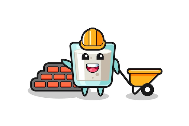 Vector personaje de dibujos animados de leche como constructor, diseño de estilo lindo para camiseta, pegatina, elemento de logotipo