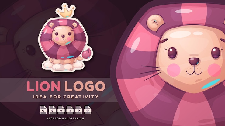 Vector personaje de dibujos animados león animal cómico - pegatina cómica. vector eps 10