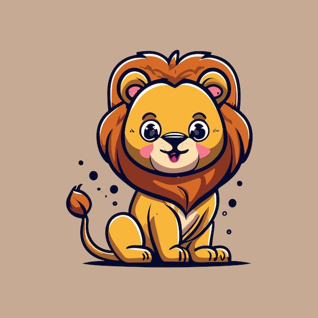 Personaje de dibujos animados de león lindo ilustración vectorial de fondo aislado