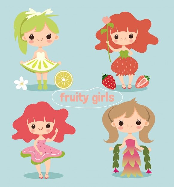 Personaje de dibujos animados linda chica afrutada