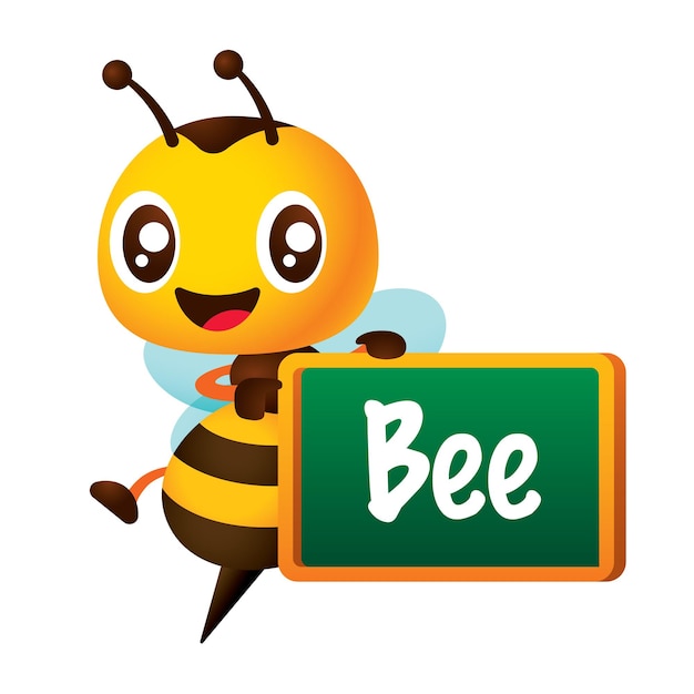 Personaje de dibujos animados lindo abeja apuntando en la pizarra tema de regreso a la escuela