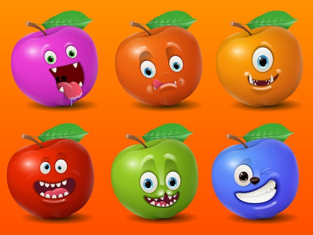 Vector personaje de dibujos animados lindo apple monsters