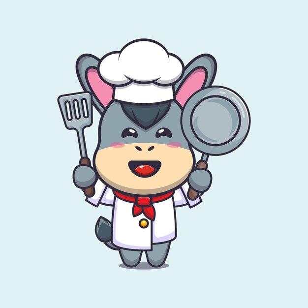 personaje de dibujos animados lindo burro chef mascota