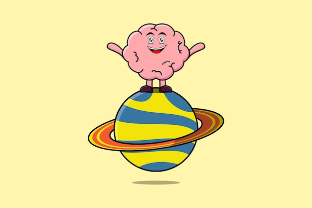 Personaje de dibujos animados lindo cerebro de pie en la ilustración del icono de vector de planeta