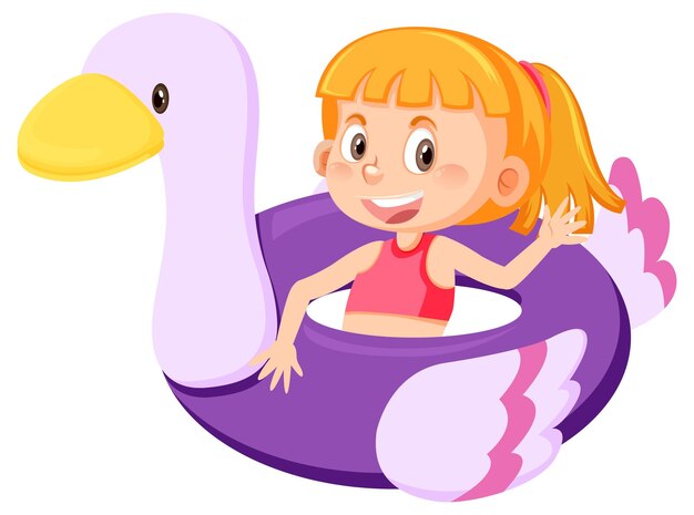 Personaje de dibujos animados lindo chica en traje de baño dentro de rin inflable