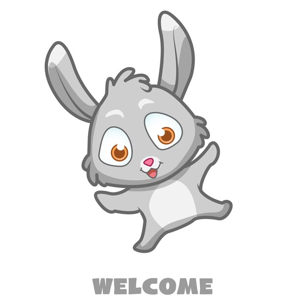 personaje de dibujos animados lindo conejito de la mascota bienvenida