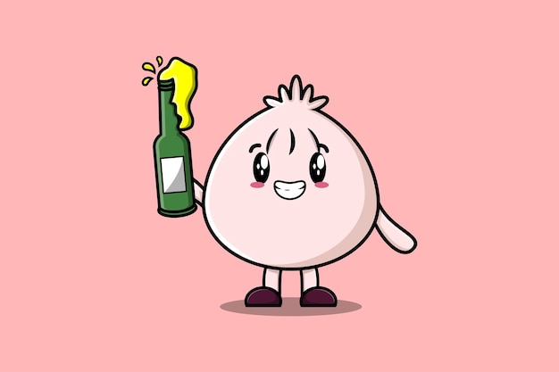 Personaje de dibujos animados lindo dim sum con botella de refresco en ilustración plana de diseño de estilo lindo moderno