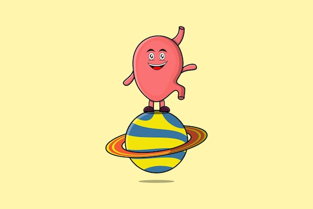 Personaje de dibujos animados lindo estómago de pie en la ilustración del icono de vector de planeta