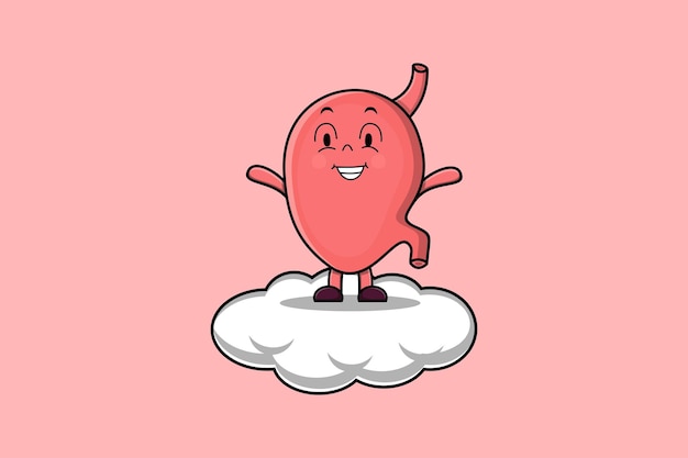Personaje de dibujos animados lindo estómago de pie en la ilustración de vector de nube
