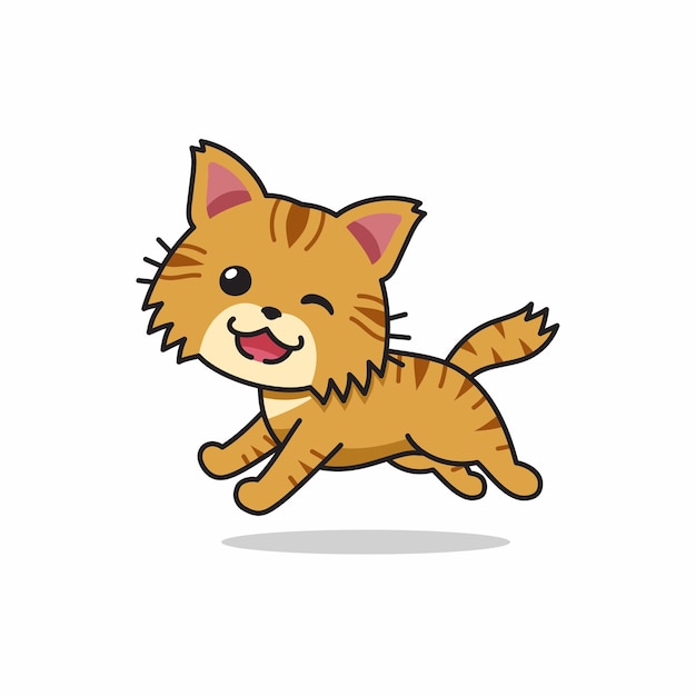 Personaje de dibujos animados lindo gato atigrado marrón corriendo