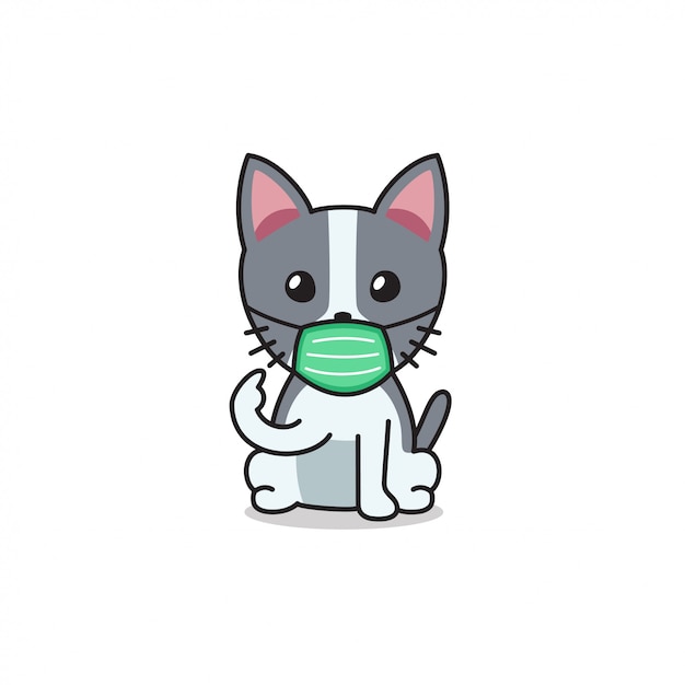 Personaje de dibujos animados lindo gato con mascarilla protectora