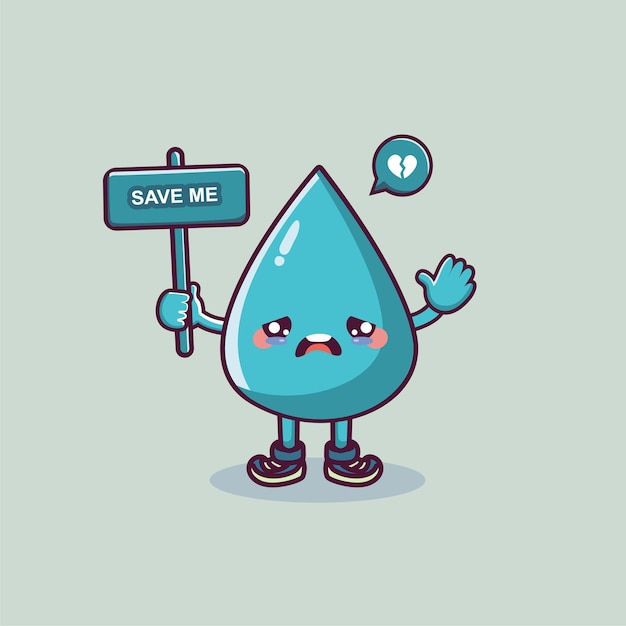 Personaje de dibujos animados lindo de la gota de agua que sostiene la  bandera mundial del agua con el concepto de ahorrar agua | Vector Premium