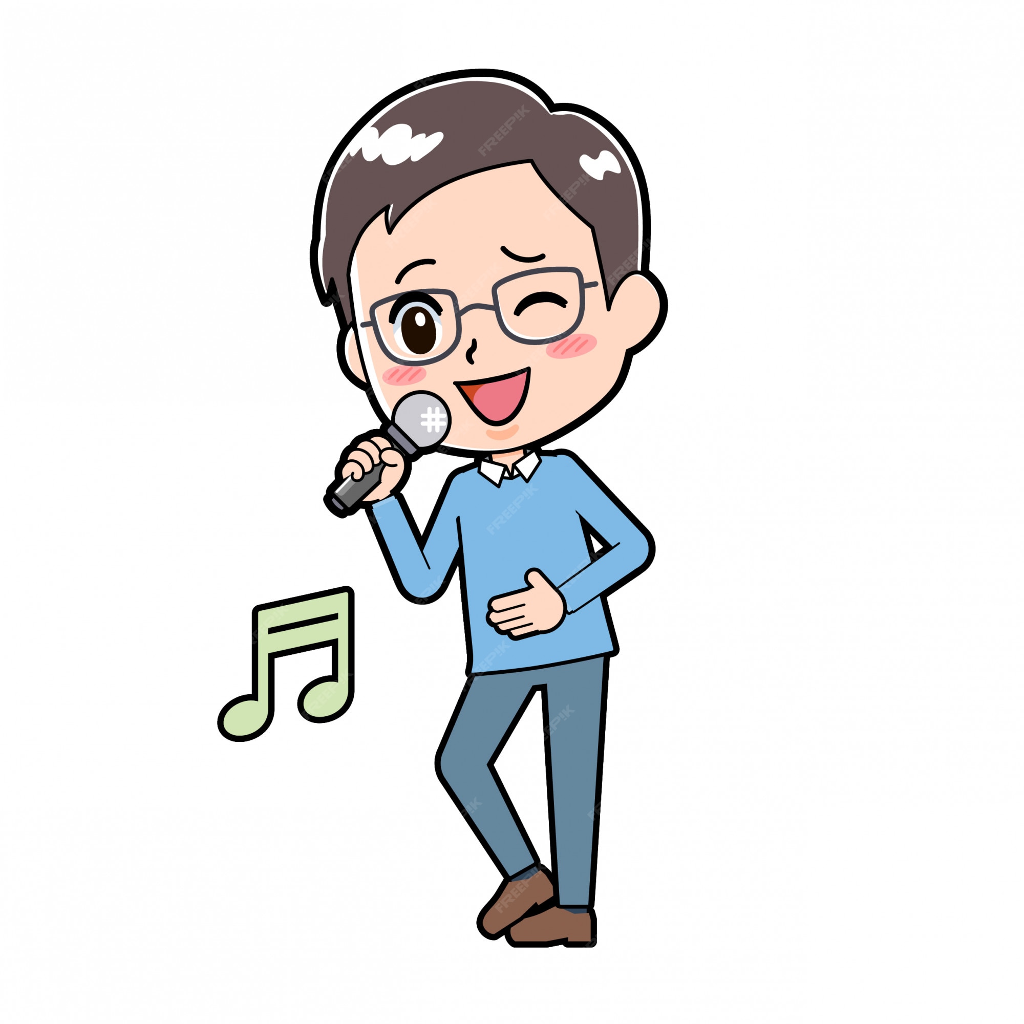 Personaje de dibujos animados lindo hombre canción cantando | Vector Premium
