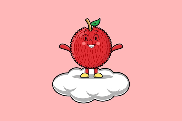 Personaje de dibujos animados lindo Lychee de pie en la ilustración de vector de nube
