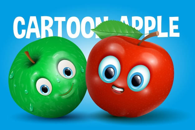 Personaje de dibujos animados lindo manzana verde y roja