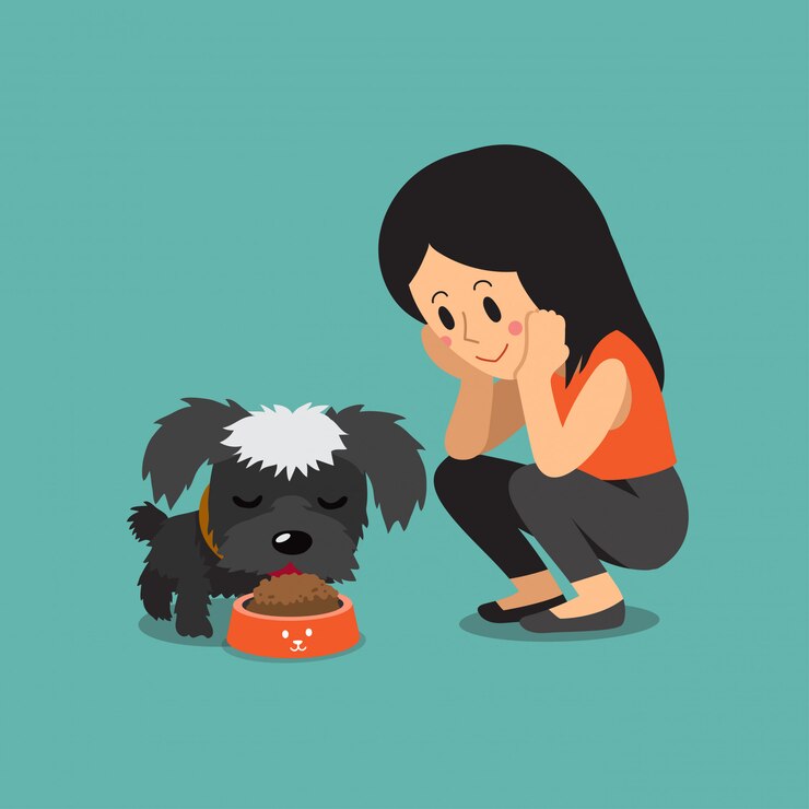 Vector personaje de dibujos animados lindo perro y una mujer