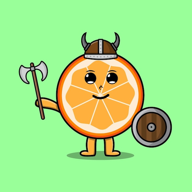 Personaje de dibujos animados lindo pirata vikingo de fruta naranja