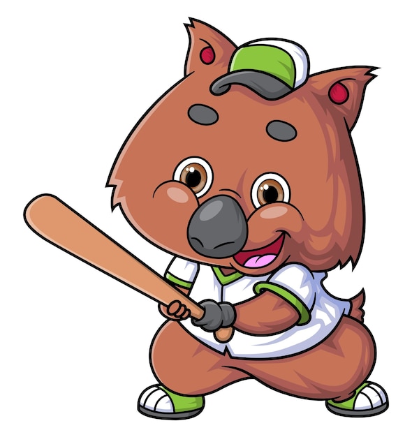 Vector personaje de dibujos animados lindo quokka jugando béisbol sobre fondo blanco