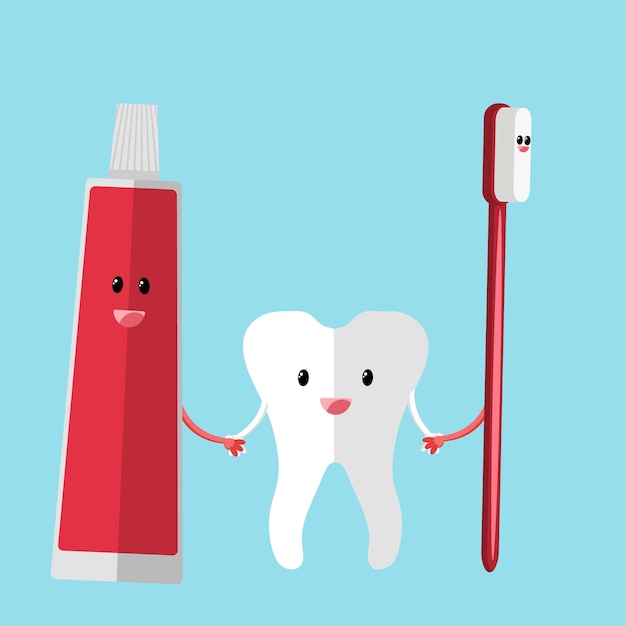 Un personaje de dibujos animados lindo y saludable haciendo un gesto con el pulgar hacia arriba mientras sonríe alegremente y sostiene un cepillo de dientes con pasta de dientes