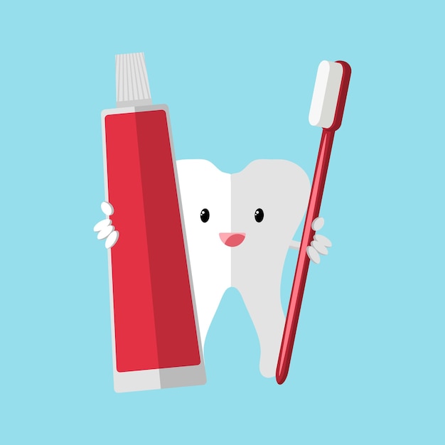 Un personaje de dibujos animados lindo y saludable haciendo un gesto con el pulgar hacia arriba mientras sonríe alegremente y sostiene un cepillo de dientes con pasta de dientes