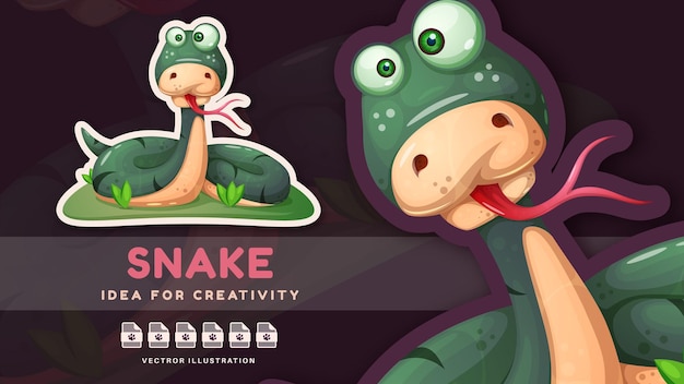 Personaje de dibujos animados lindo serpiente bonita pegatina lindo vector eps 10